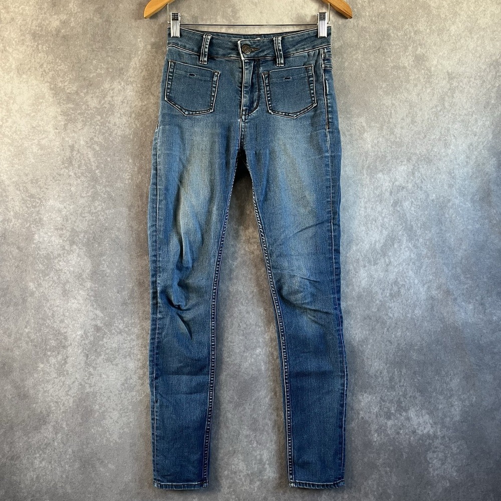 Free People Skinny Jeans Women 24 Blue High Rise Front Patch Pocket Denim Casual